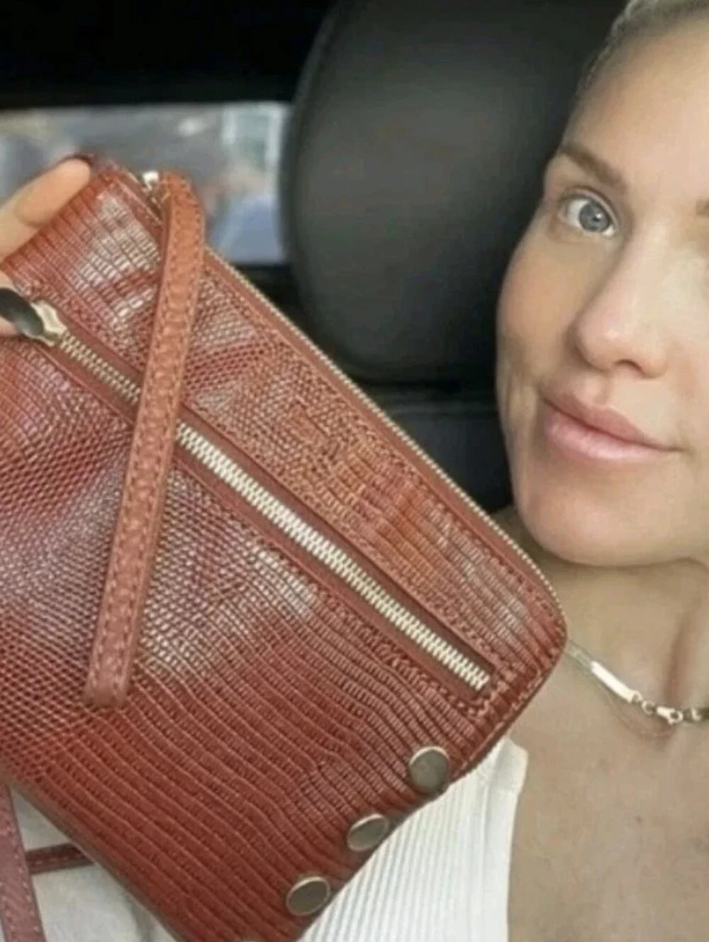 Hammitt Nash Redwood Lizard Leather Brushed Gold Clutch Wristlet Crossbody Bag